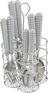 French Home Bistro 16-Piece Stainless Steel Flatware Set, Service for 4, Geometric Grid