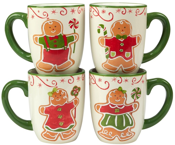 Certified International Holiday Magic Gingerbread 4 Piece Mug Set - Red, Green, White
