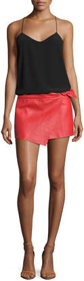 BA&SH Braddy Leather Wrap-Front Miniskirt, Red