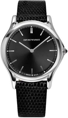 Emporio Armani Swiss Made Men's Swiss Quartz Stainless Steel and Leather Dress Watch, Color: (Model: ARS2001)