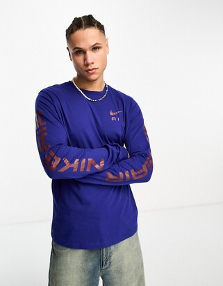 Nike Air graphic long sleeve T-shirt with arm print in royal blue -  ShopStyle