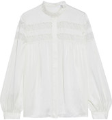 Thumbnail for your product : Frame Lace-trimmed Washed-silk Blouse