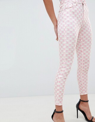 ASOS DESIGN high rise ridley 'skinny' jeans in pink mono print