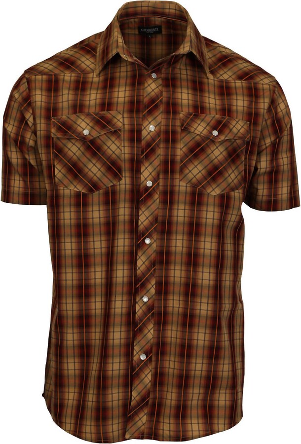 Gioberti Men's Plaid Western Shirt In 280W Khaki Burgundy