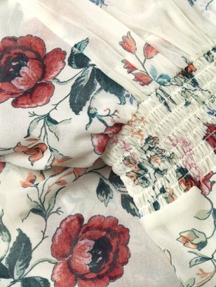 Maje Floral Smocked Waist Handkerchief Midi Dress