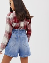 Thumbnail for your product : Miss Selfridge denim shorts with elasticated waist in mid wash