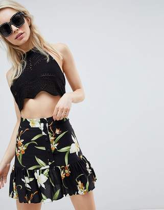 ASOS Design Tropical Print Frill Hem Mini Skirt Co-Ord