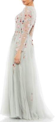 Mac Duggal Floral Embroidered Long Sleeve A-Line Gown