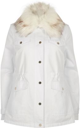 River Island Womens White faux fur lined parka
