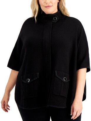 Anne Klein Plus Size Pocketed Cape Sweater