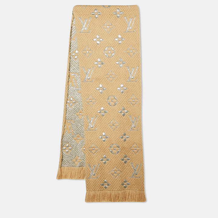 Louis Vuitton Beige Wool & Silk Logomania Shine Scarf - ShopStyle Scarves &  Wraps