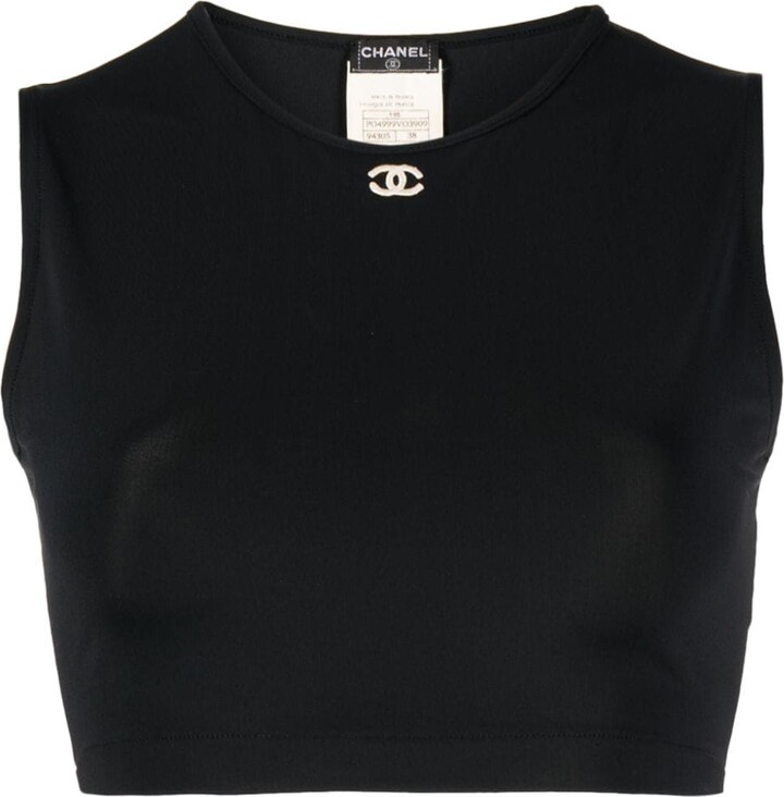 Chanel Pre Owned 1995 Logo-Embroidered Cropped Top - ShopStyle