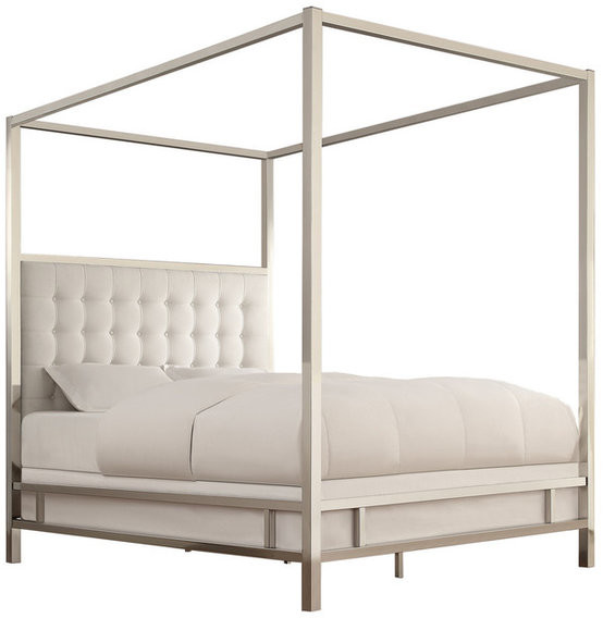 Inspire Q Safira Modern Metal Canopy Bed In Chrome Off White Queen Shopstyle