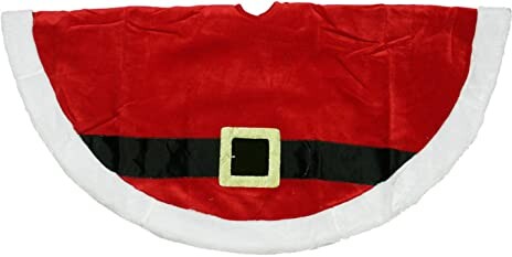 “传统的红白丝绒圣诞老人皮带扣圣诞树裙