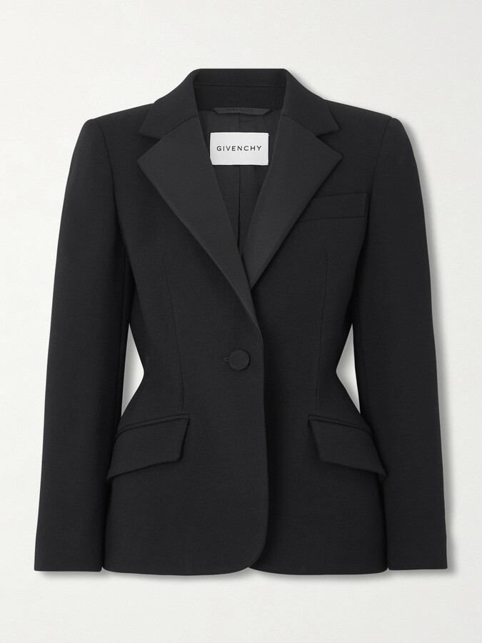 Givenchy Silk-blend Twill-trimmed Textured Wool-blend Blazer - Black