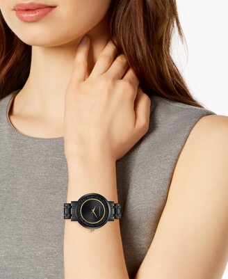 Caravelle Designed by Bulova Women's Crystal Black Stainless Steel Bracelet Watch 36mm