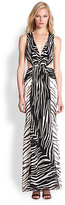 Thumbnail for your product : Haute Hippie Silk Print-Blocked Cutout Gown