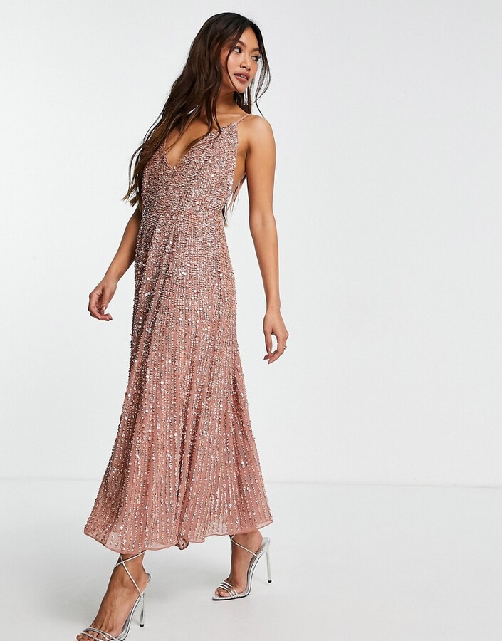 ASOS EDITION embellished cami midi dress in cinnamon rose - ShopStyle