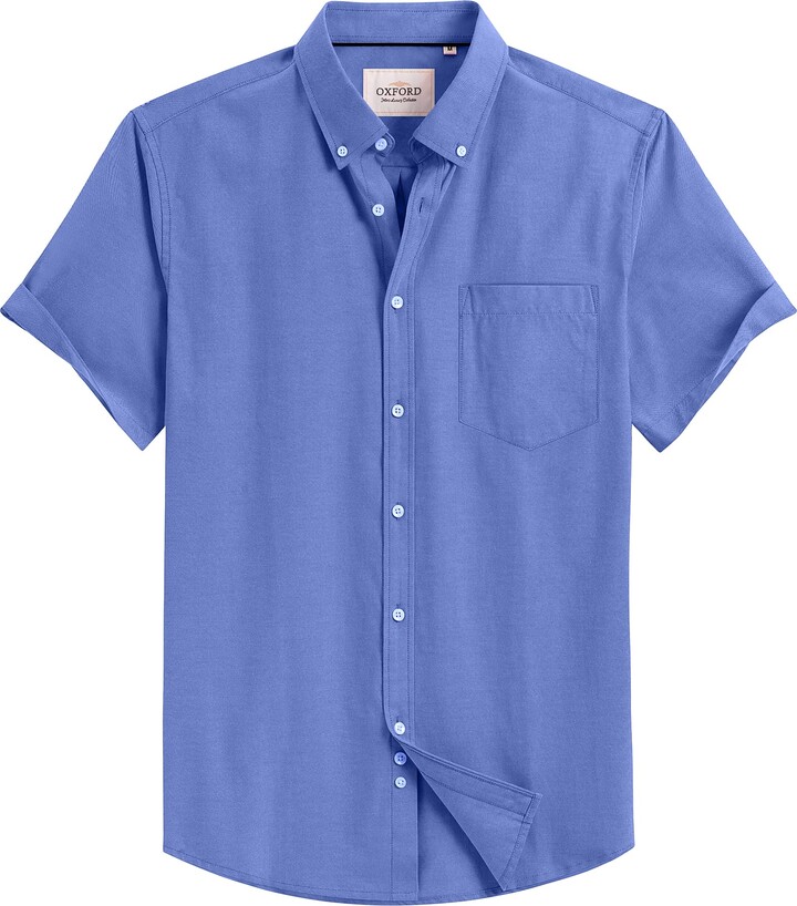 Alimens & Gentle Men's Short Sleeve Oxford Shirt Regular Fit Button
