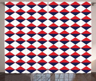 Americana Decor Curtains by Ambesonne, Half Triangles Diamond Shapes Retro Navy Inspired Art Print, Living Room Bedroom Window Drapes 2 Panel Set, 108W X 108L Inches, Red Dark Blue and White
