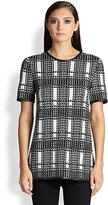 Thumbnail for your product : St. John Leather-Trimmed Knit Jacquard Tunic