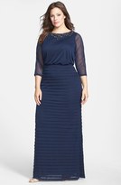 Thumbnail for your product : Adrianna Papell Embellished Sheer Sleeve Shutter Pleat Gown (Plus Size)