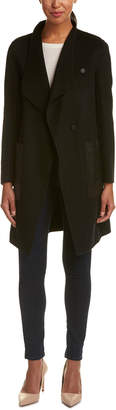Soia & Kyo Taina Leather-Trim Wool-Blend Coat