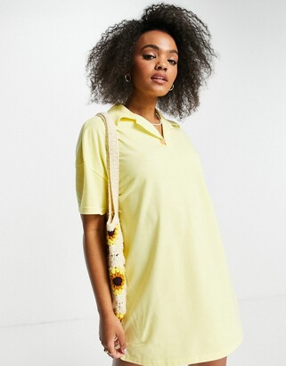 Lola May short sleeve polo shirt dress in lemon