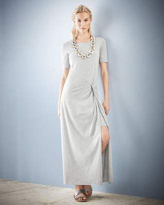 Joan Vass Short-Sleeve Ruched Jersey Maxi Dress, Petite