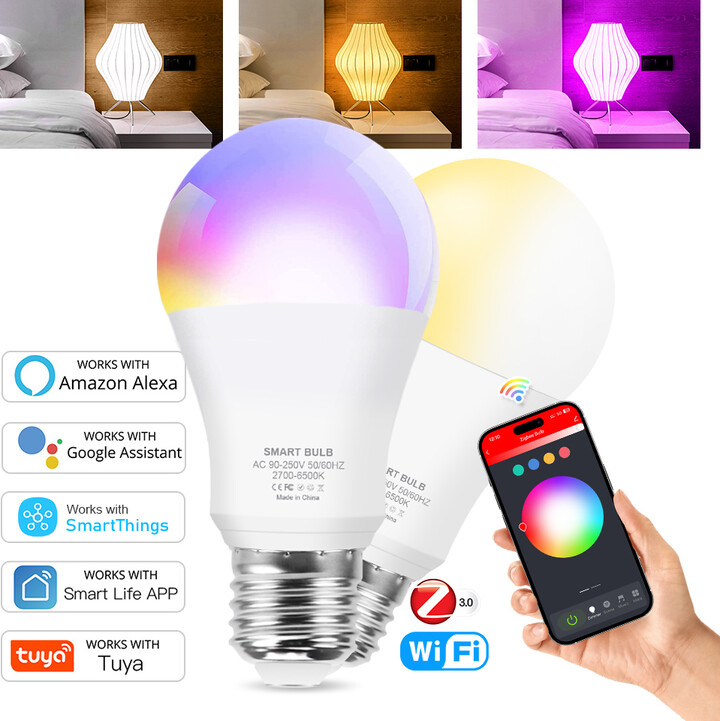 coolo Zigbee 3.0 18W LED Light Bulb RGB+WW+CW E27 WiFi Tuya Smart Home LED Lamp Works With Smart Life Alexa Amazon Google Assistant