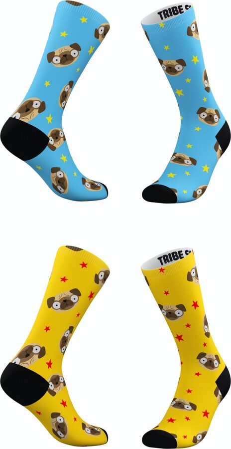 TRIBE SOCKS Men's and Women's Pugmoji Socks, Set of 2