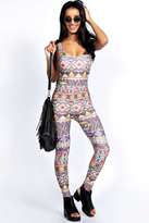 Thumbnail for your product : boohoo Lauren Bright Tribal Print Catsuit