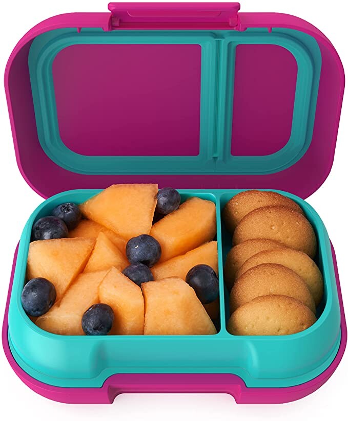 Bentgo Kids Snack - 2 Compartment Leak-Proof Bento-Style Food Storage for Snacks and Small Meals, Easy-Open Latch, Dishwasher Safe, and BPA-Free - Ideal for Ages 3+ (Fuchsia/Teal)