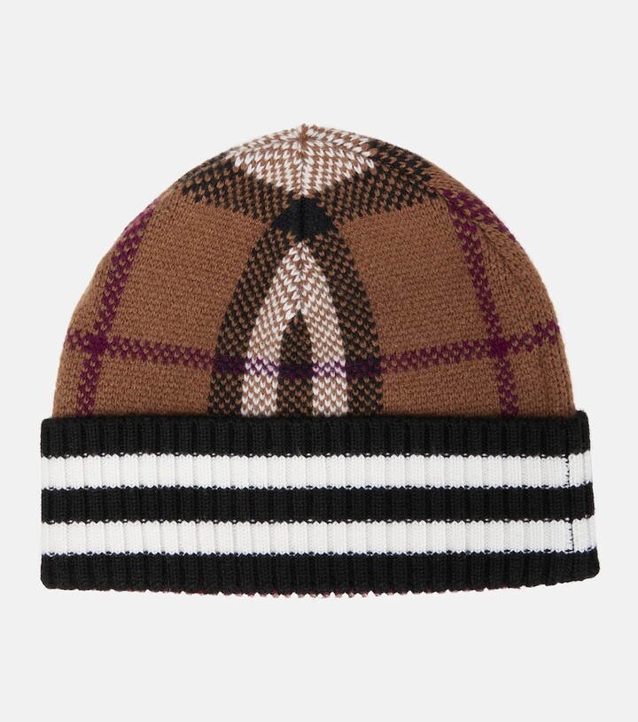Burberry Checked cashmere beanie - ShopStyle Hats