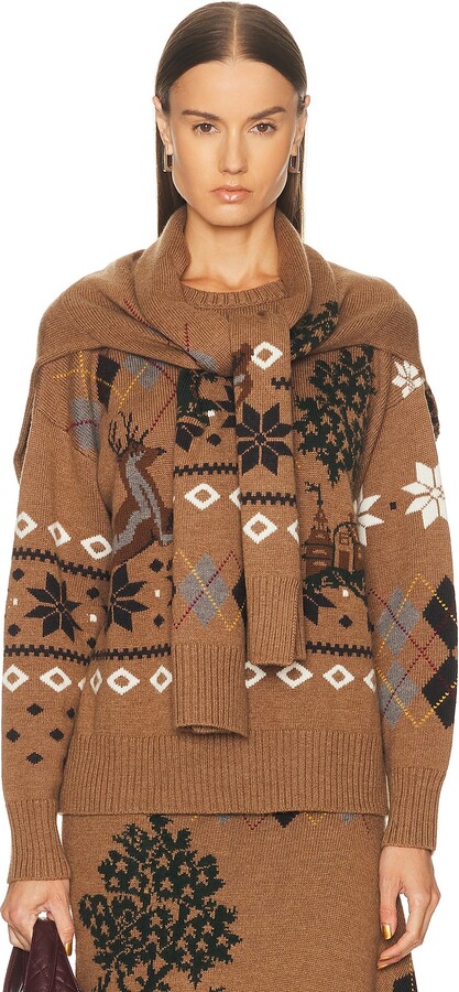 Monse Fair Isle Crewneck Sweater in Brown