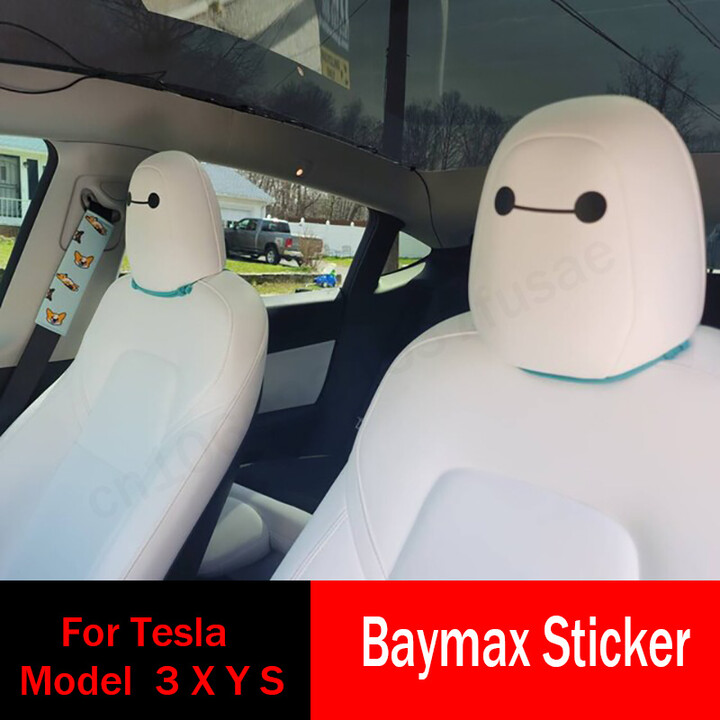 NONE Big Eyes Decal Baymax Sticker for Tesla Model 3 Hihgland Y S X Seat Headrest 2024 2023 2022 2021 Interior Accessories