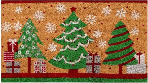 Juvale Christmas Tree Coir Welcome Door Mat Front Doormat Non Slip Rugs for Indoor Outdoor Entrance Holiday Xmas Decorations, 17 x 30 in