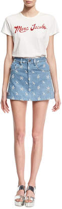 Marc Jacobs Floral-Embroidered Denim Miniskirt, Indigo