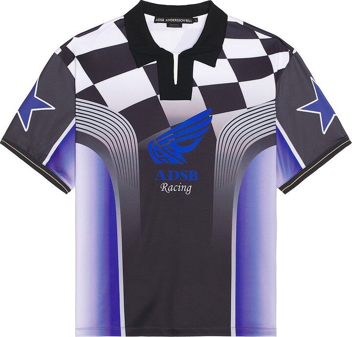 ANDERSSON BELL Checkerboard Racing T-Shirt in Blue