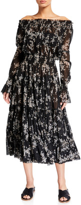 Norma Kamali Tiered Off-Shoulder Floral Peasant Dress