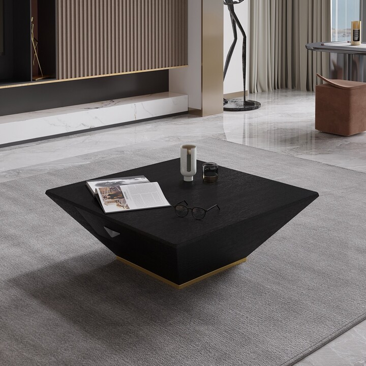 Magic Home Modern Square Drum Coffee Table, Minimalist Wood Trapezoid