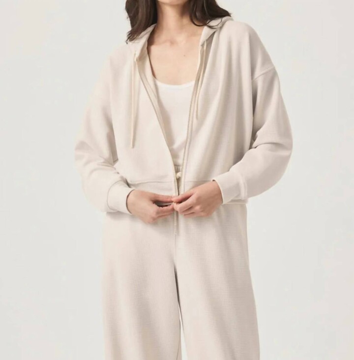 Splendid Waffle Scuba Zip-Up Pullover In Moonstone