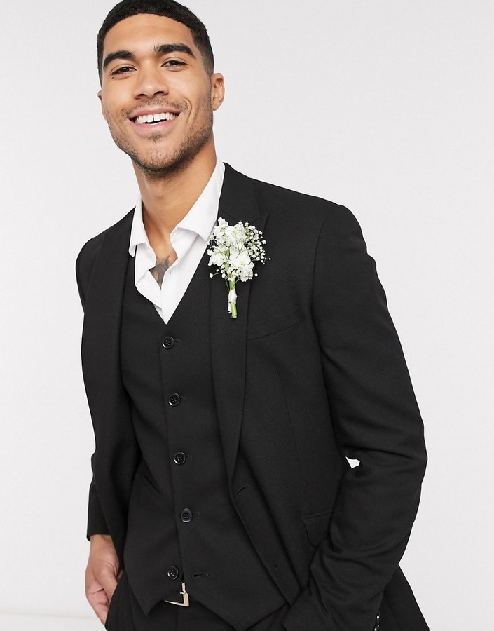 ASOS DESIGN wedding super skinny suit jacket in micro texture in black -  ShopStyle