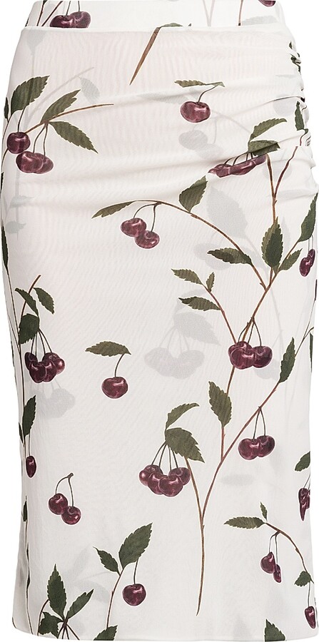 Women's Cherry Ruched Midi-Skirt - Cream - Size Large