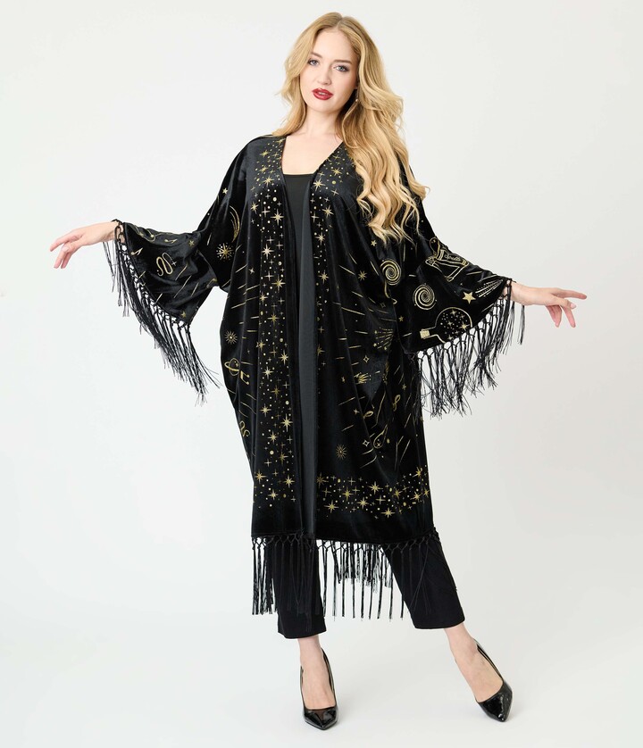 Unique Vintage Burnout Fringe Kimono