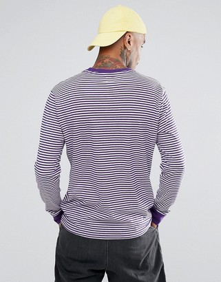 Obey Apex Long Sleeve Striped T-Shirt With Small Logo In Purple