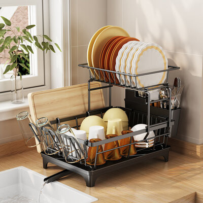 BBCPC Multifunctional Large Capacity Dish Rack With Drainboard - Rustproof Metal Kitchen Organizer For Cups Plates Utensils Space-saving Design Suitable For