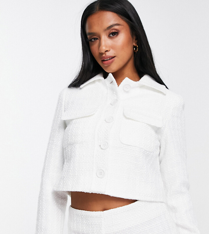 New Look Petite boucle cropped blazer in white - ShopStyle Jackets