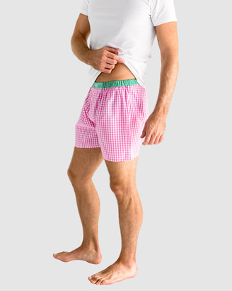 Sant and Abel Men's White Pyjamas - Men's Hepburn Gingham Pink Boxer Shorts