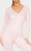 Thumbnail for your product : PrettyLittleThing Pink Monogram Button Up Onesie